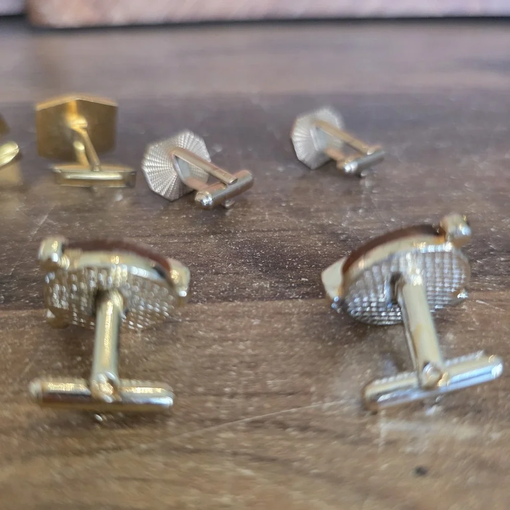 Assorted Cuff Links Lot of 4 Sets Gold Tone Silver Tone Oval Square Round Shapes